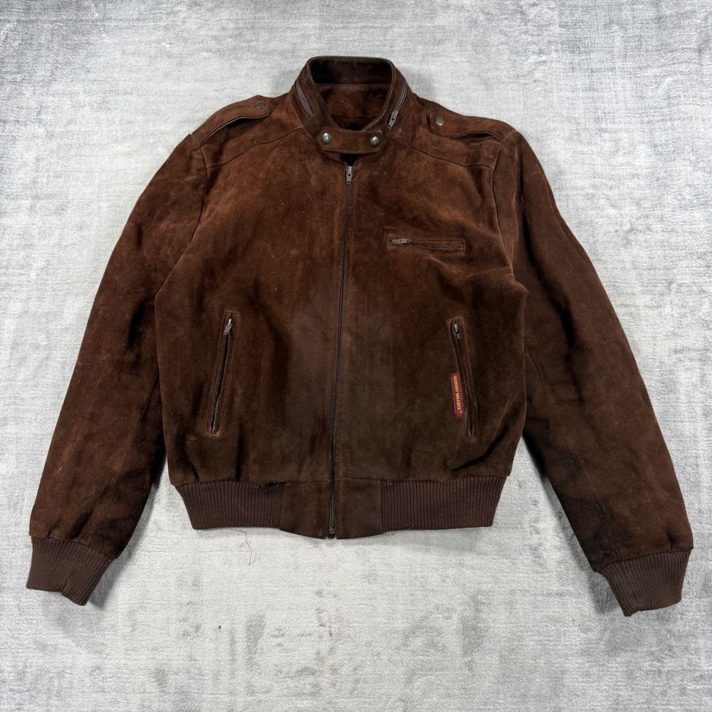 Sergio Valente Jacket Mens Large Brown VTG 80s Suede Leather Bomber Cafe Racer